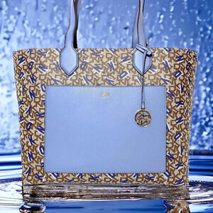 DKNY Shoulder Tote Satchel Bag Monogram Print Blue, Brown NWT